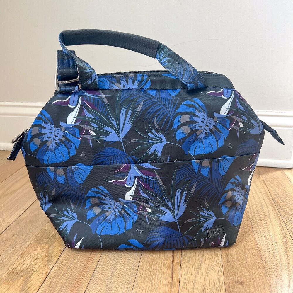 Lug Chomper Insulated Lunch Bag Tote Crossbody Strap Black Blue Navy Botanical